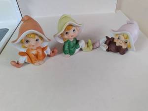 lot 61 image: Set of (3) Decorative Ceramic Gnome Elf Figurines 