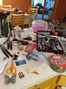 lot 63 image: Everything Kitchen Hand Mixer, Grater, Silverware, Can Opener, Peeler, Spatula, Cake Holder, Etc. 