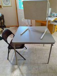 lot 73 image: Game Night. Fold-Up Card Table with Metal Folding Chair and TV Tray
