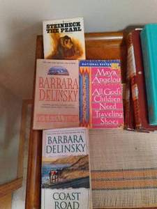 lot 76 image: Rustic Wood and Iron Side Table with Reading Materials and Decor