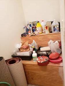 lot 109 image: Garage Clean Up Household Paints and Supplies, Hardware, Baseball Bat, Garden Items, Plant Food, Rodent Killer, and MORE. 