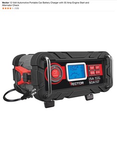lot 4 image: Vector 12-Volt Automotive Portable Car Battery Charger with 50 Amp Engine Start and Alternator Check & Other Small Battery Chargers. See Pictures