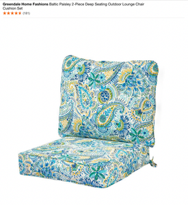 lot 13 image: Greendale Home Fashions Baltic Paisley 2-Piece Deep Seating Outdoor Lounge Chair Cushion Set & Throw Pillows. See Pictures
