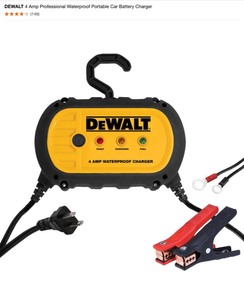 lot 30 image: DEWALT 140-Watt Portable Car Power Inverter with Dual USB Ports & 4 Amp Professional Waterproof Portable Car Battery Charger. See Pictures