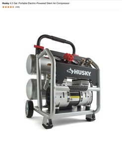 lot 33 image: Husky 4.5 Gal. Portable Electric-Powered Silent Air Compressor. See Pictures