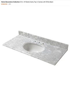 lot 53 image: Home Decorators Collection 49 in. W Marble Vanity Top in Carrara with White Basin. See Pictures