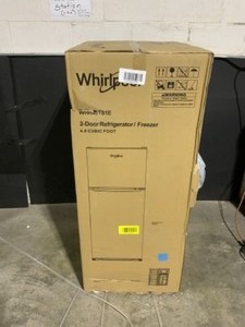 lot 54 image: Whirlpool 4.6 Cu. Ft. Mini Refrigerator with Dual Door True Freezer in Stainless Look. See Pictures