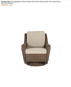 lot 66 image: Hampton Bay Cambridge Brown Wicker Outdoor Patio Swivel Rocking Chair with CushionGuard Putty Tan Cushions. See Pictures