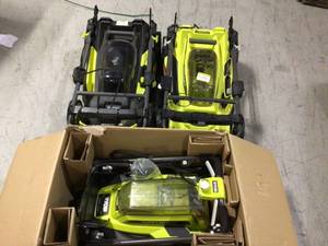 LOT OF ASSORTED RYOBI CORDLESS LAWMOWERS NO BATTERY OR CHARGER INCLUDED Customer Returns See Pictures