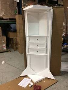 Hampton Harbor 23 in. W x 13 in. D x 67-12 in. H Corner Linen Cabinet in White by Home Decorators Collection Slightly damaged See Pictures