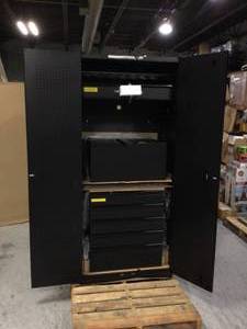 3-Piece Heavy Duty Welded Steel Garage Storage System in Black (64 in. W x 81 in. H x 24 in. D) by Husky Slightly Damaged Does Not Have Keys See Pictures