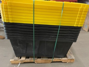 Lot of 15 Storage HDX 55 gal BinsTotes some covers are damaged see pictures