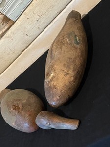 Vintage Wood Decoys, Wool Throw and Doilys