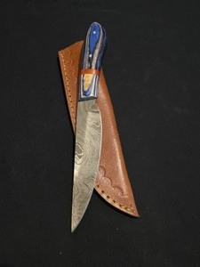 Custom Hand Made Damascus Steel Hunting Knife with Exotic African Wood Handle