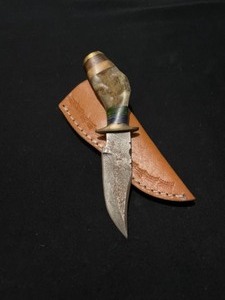 Railroad Spike Damascus Blade Knife