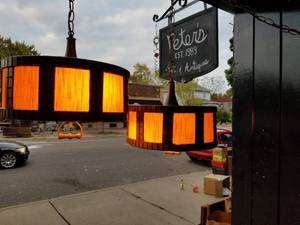 lot 16 image: Pair Mid Century Swag Lamps