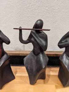 lot 70 image: 3 Heavy Metal Sculptures of Women Playing Instruments