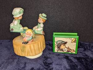 lot 77 image: Rotating Irish Music Box, Kids on See Saw wGnome & Cuendet Music Box