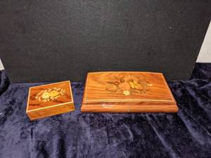 lot 83 image: 2 Wood Music Boxes wFloral Inlay
