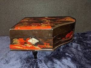 lot 80 image: Hand Painted Baby Grand Piano Music Box wBallerina Inside