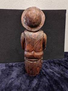 lot 107 image: Hand Carved Wood Man on a Barrel Bottle Casket