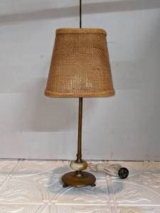 lot 126 image: Brass Candlestick Table Lamp wMarble Disc Accent