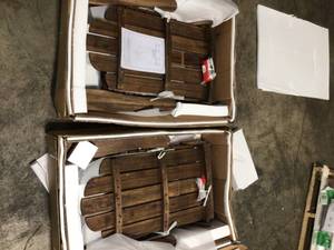 lot 31 image: Lot of 2 Boardwalk Dark Brown Outdoor Wood Adirondack Chair by Walker Edison Furniture Company Customer Returns See Pictures