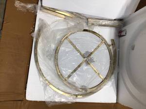 lot 32 image: Cheval 2-Piece 31 in. GoldMarble Medium Round Marble Coffee Table Set one damaged top by Home Decorators Collection Customer Returns See Pictures