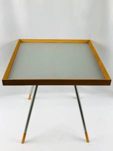 lot 34 image: A Handsome, Modern Square End Table - Blond Wood and Silver Metal