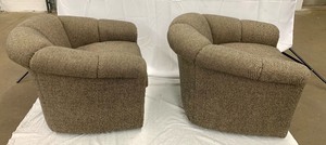 lot 37 image: A Pair of Wool Herringbone Upholstered Leathercraft Barrel Chairs