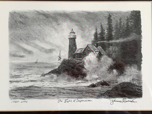 lot 50 image: Thomas Kinkade BW Signed Framed Print The Light of Inspiration