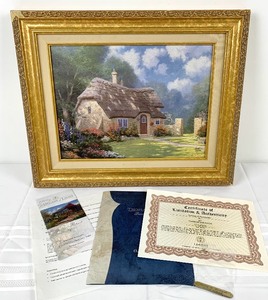 lot 53 image: Thomas Kinkade Framed, Signed & Numbered Spring at Stonegate on Artists Canvas- Limited Edition