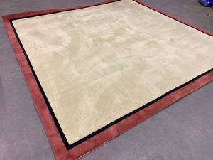 lot 63 image: 10 x 10 Plush Pile Rug in Light Tan w RustBlack Border