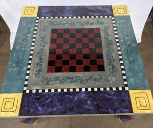 lot 316 image: Custom Artist Hand-Painted Wood Square Gaming  Party Table