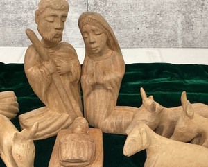 lot 25 image: Unique Carved Wood Nativity Set by J. Larily