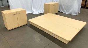 lot 67 image: Techline Platform Bed w Drawers, Two Double Door Cabinets and Custom Top
