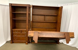 lot 69 image: Solid Wood Murphy Wall Bed w Attached Bookcase, by Sligh of Holland, MI