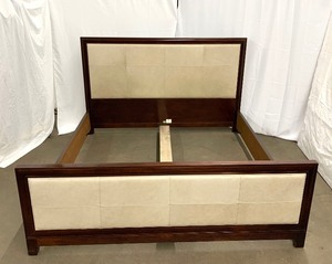 lot 70 image: Barbara Barry King Upholstered Solid Mahogany Bed by Baker Furniture