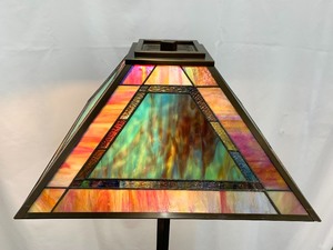 lot 231 image: Metal Floor Lamp with a Leaded Stained-Glass Pyramidal Shade