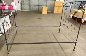 lot 75 image: Antique Iron Bed w Decorative Headboard and Footboard