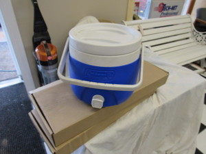 lot 36 image: small water jug and 2 waster toner bottles