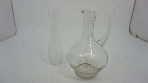 lot 31 image: Glass PitcherFlower Bud Vase & A Glass Flower Bud Vase
