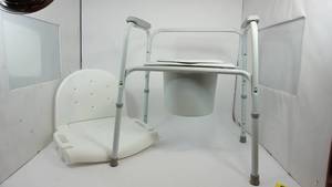 lot 57 image: Medical ProBasics Commode--Adjustable Legs--White Folding Shower Seat That Can Be Laid On Top Of Chair For In The Shower