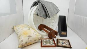 lot 58 image: Two Round Clothes Baskets Filled With Miscellaneous Items