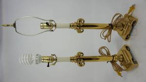 lot 77 image: A Pair Of Brass Lamps--No Shades---About 26 12 Tall