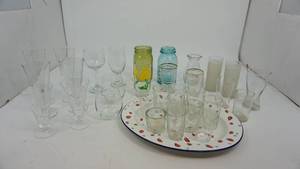 lot 85 image: Enamel Oval Serving Platter-Ball Perfect Mason Fruitjar-Green Jordan Fruit Jar-Nine Glass Items-Twenty Miscellaneous Glassware
