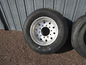 lot 51 image: Used Alum Super Single Wheel & (2) Bridgestone 44550 R 22.5 Tires