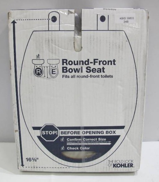 lot 653 image: Kohler Cachet Quiet-Close Round Closed Front Toilet Seat with Grip-Tight Bumpers in White