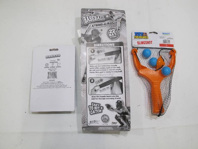 lot 650 image: 3 Toy Lot - Baseball Bat, Slingshot, and Table Tennis Set