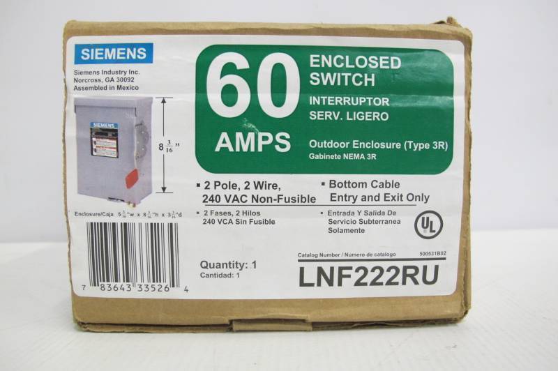 lot 729 image: Siemens 60-Amp Non-Fusible Metallic Safety Switch